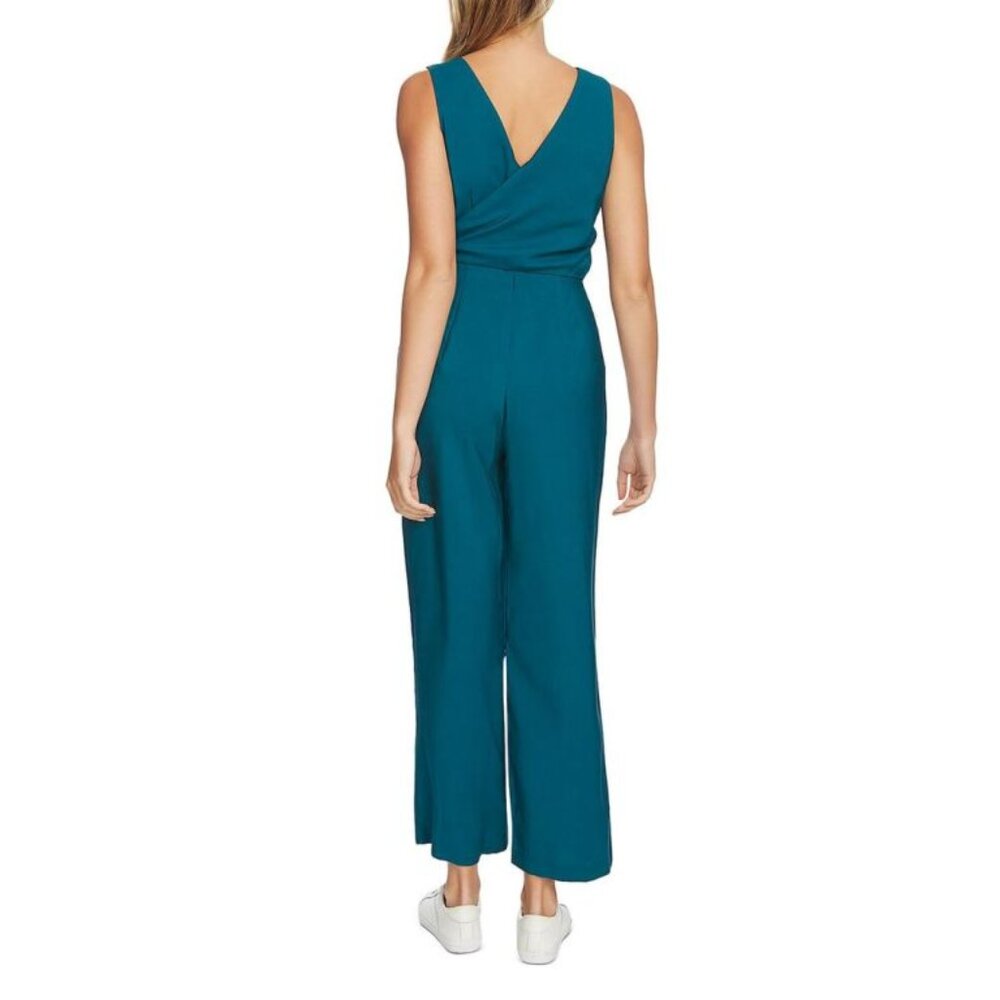 NWT 1.State Sleeveless Twill V Neck Wrap Jumpsuit Teal Size 2 - Picture 2 of 15